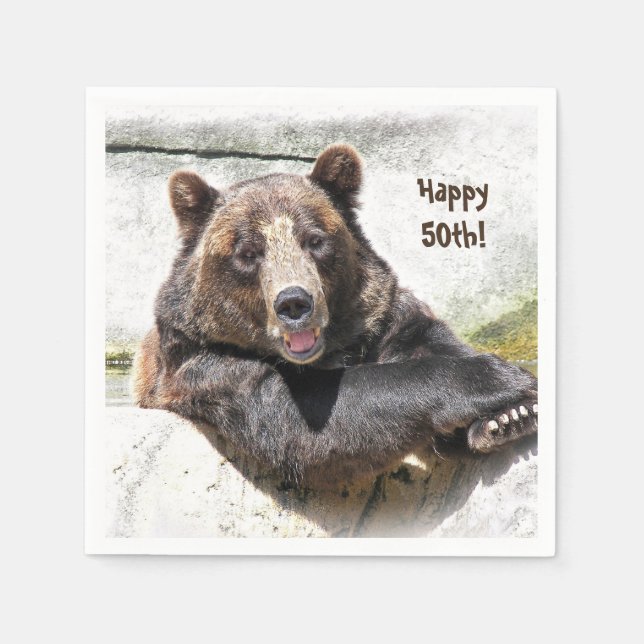 smiling bear 50th birthday napkins (Front)