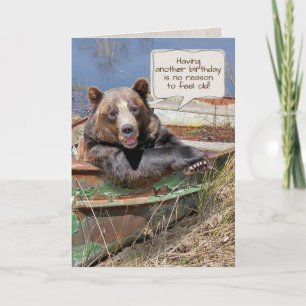 smiling bear in rusty rowboat birthday card
