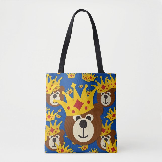Smiling Bear with Crown Pattern Tote Bag (Front)