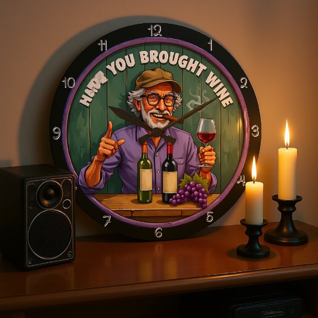 Smiling Bearded Man Wine and Cigar Large Clock (Creator Uploaded)