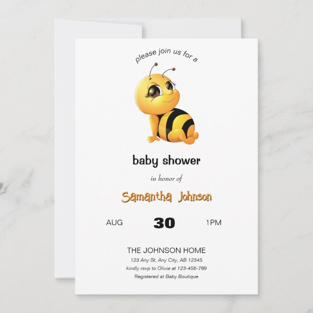 Smiling Bee Baby Shower Invitation (Front)