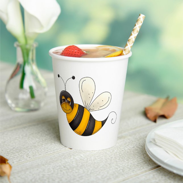 Smiling Bee Fun Bumblebee Character Paper Cups (Creator Uploaded)