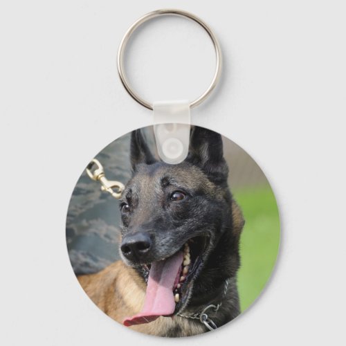 Smiling Belgian Malinois Dog Keychain