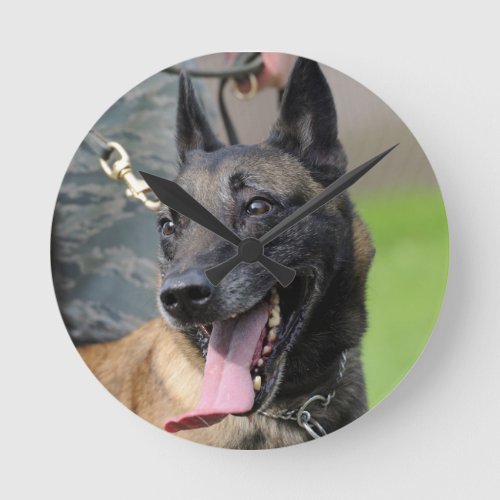 Smiling Belgian Malinois Dog Round Clock