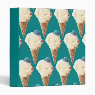 Smiling Bichon Ice Cream Pattern Teal Art 3 Ring Binder