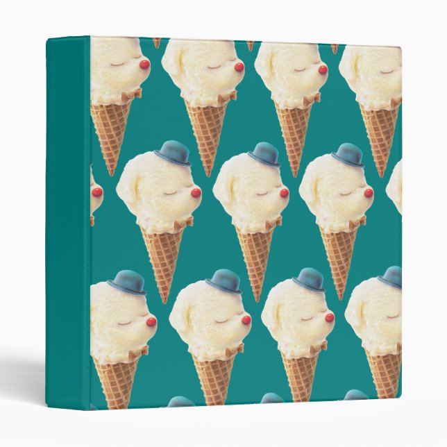 Smiling Bichon Ice Cream Pattern Teal Art 3 Ring Binder (Front/Spine)
