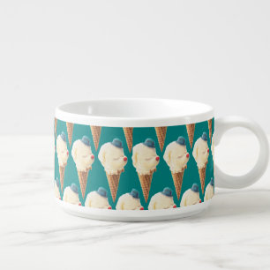 Smiling Bichon Ice Cream Pattern Teal Art Bowl