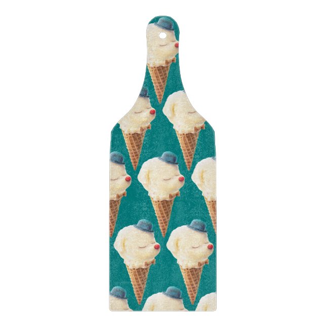 Smiling Bichon Ice Cream Pattern Teal Art Cutting Board (Front)