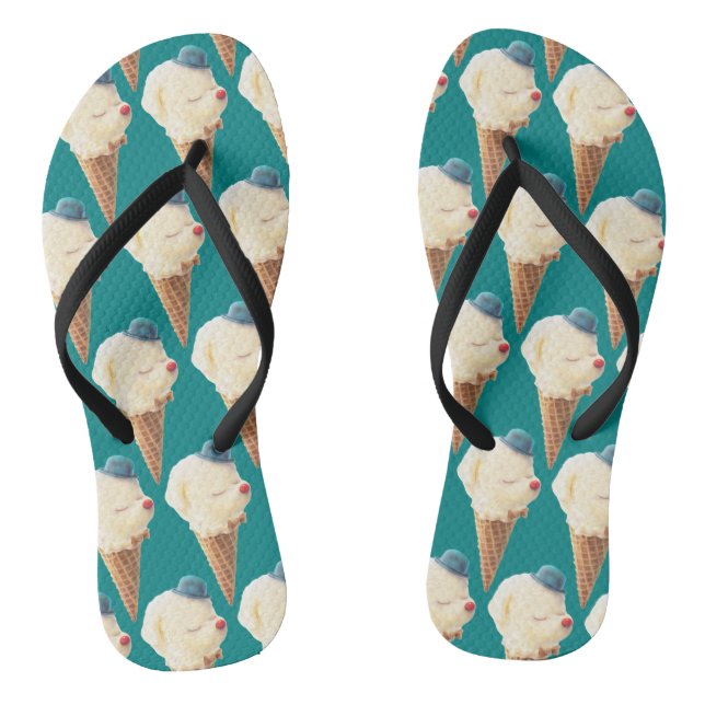 Smiling Bichon Ice Cream Pattern Teal Art Flip Flops (Footbed)