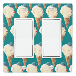 Smiling Bichon Ice Cream Pattern Teal Art Light Switch Cover