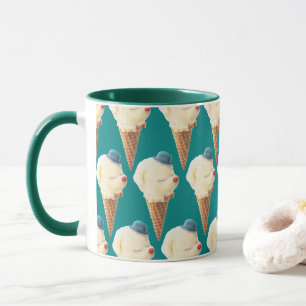 Smiling Bichon Ice Cream Pattern Teal Art Mug