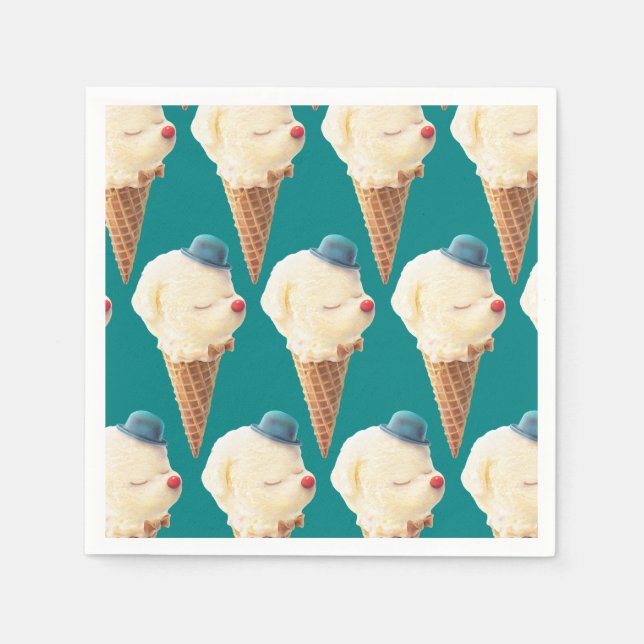Smiling Bichon Ice Cream Pattern Teal Art Napkins (Front)