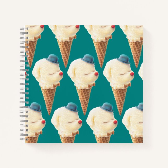 Smiling Bichon Ice Cream Pattern Teal Art Notebook (Front)