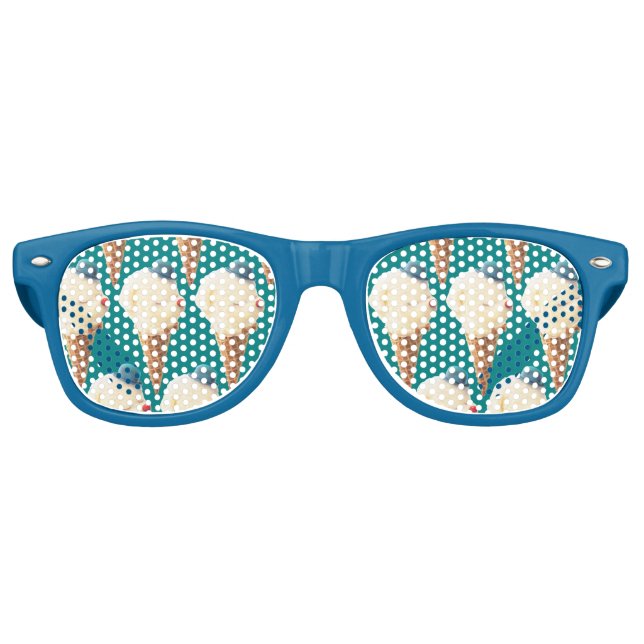 Smiling Bichon Ice Cream Pattern Teal Art Retro Sunglasses (Front)