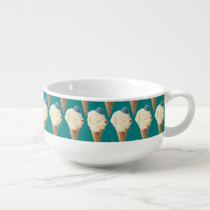 Smiling Bichon Ice Cream Pattern Teal Art Soup Mug