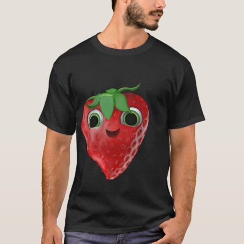 Smiling Bitten Fruit Strawberry T_Shirt