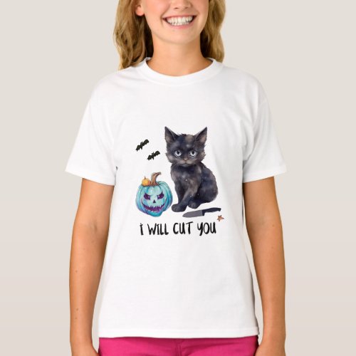 Smiling black cat in a Halloween costume T_Shirt