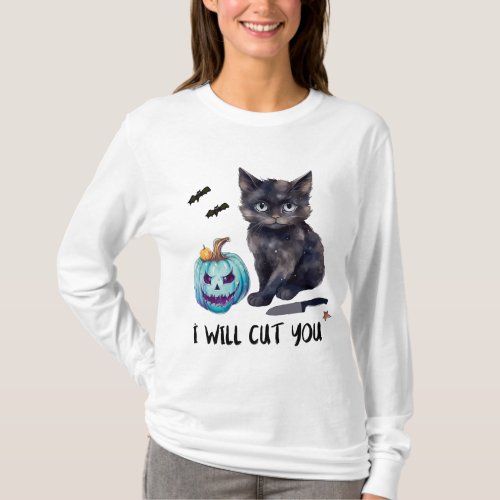Smiling black cat in a Halloween costume T_Shirt