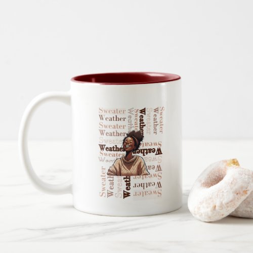 Smiling Black Girl Sweater Weather  Two_Tone Coffee Mug