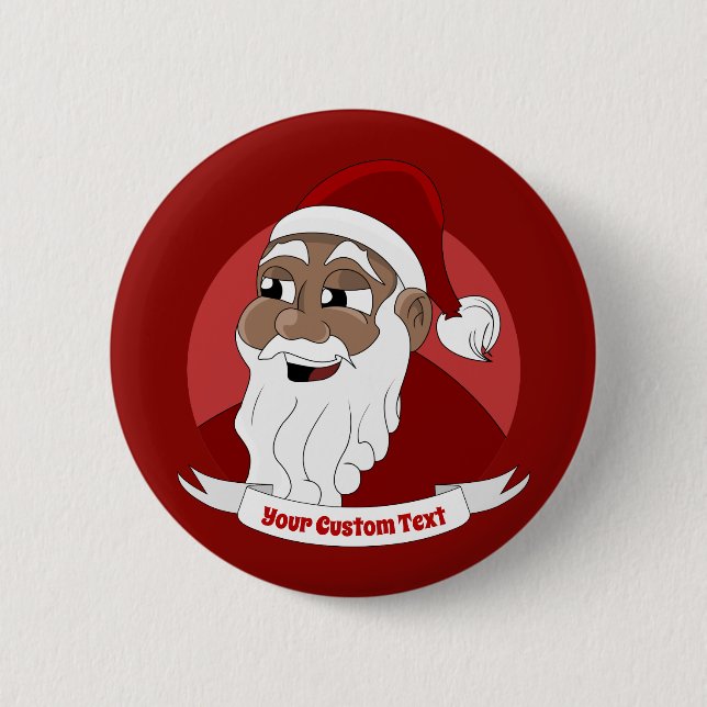 Smiling black Santa Claus cartoon Button (Front)