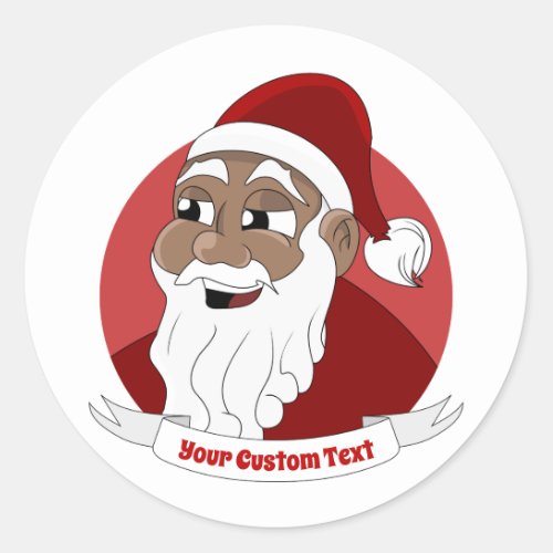 Smiling black Santa Claus cartoon Classic Round Sticker