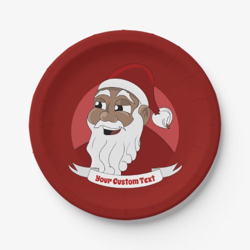 Smiling black Santa Claus cartoon Paper Plates