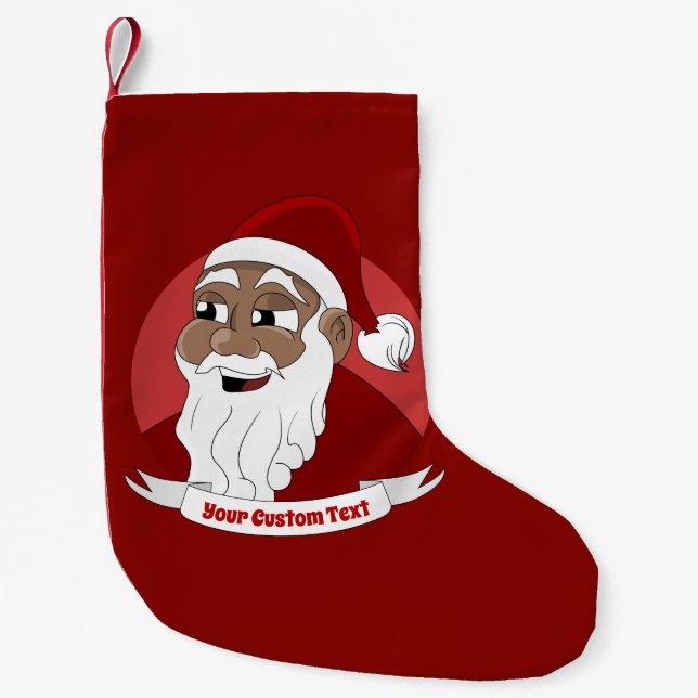 Smiling black Santa Claus cartoon Small Christmas  Small Christmas Stocking (Front)