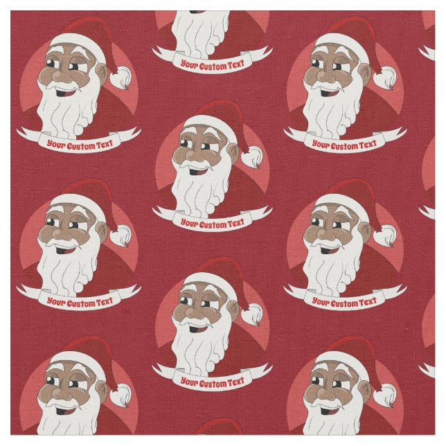 Smiling black Santa Claus cartoon with custom text Fabric (Close Up)
