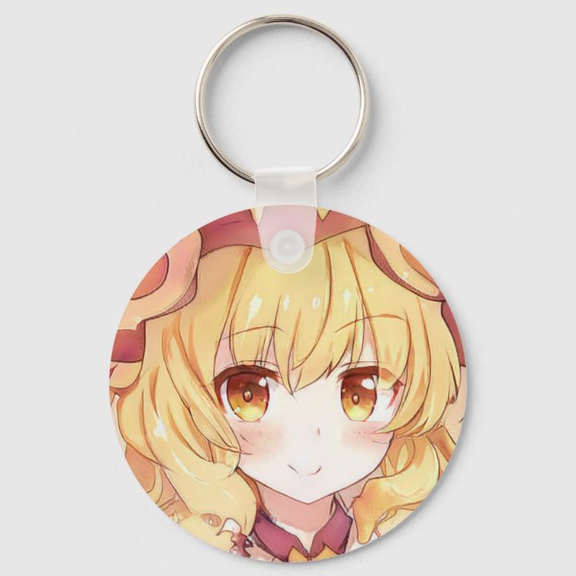 Smiling blond girl with amber eyes anime manga keychain (Front)