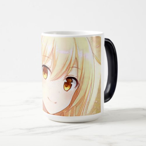 Smiling blond girl with amber eyes anime manga  magic mug