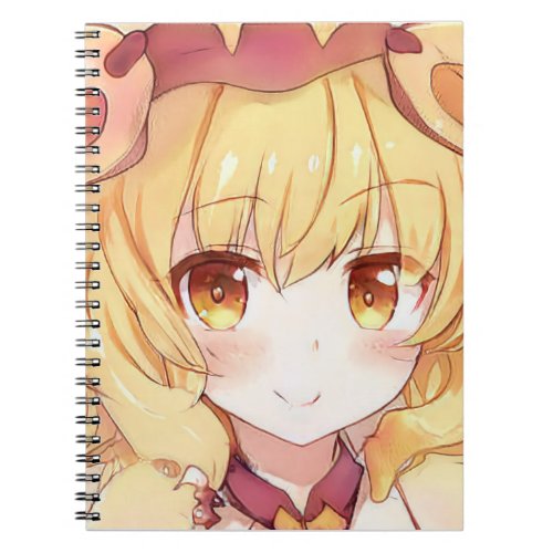 Smiling blond girl with amber eyes anime manga notebook