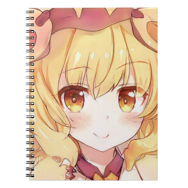Smiling blond girl with amber eyes anime manga notebook (Front)