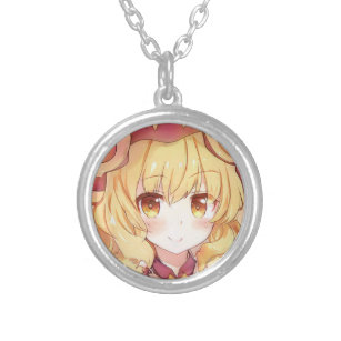 Smiling blond girl with amber eyes anime manga  silver plated necklace