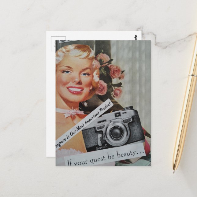 Smiling Blond Woman Collage Postcard (Front/Back In Situ)