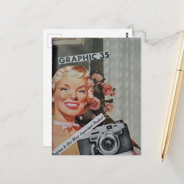 Smiling Blond Woman Collage Postcard (Front/Back In Situ)