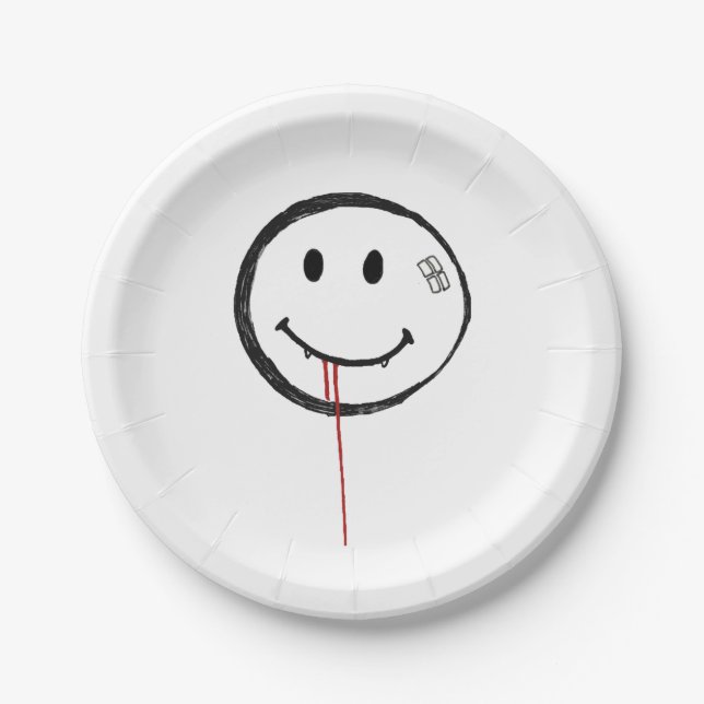 Smiling Bloody Vampire Paper Plates (Front)