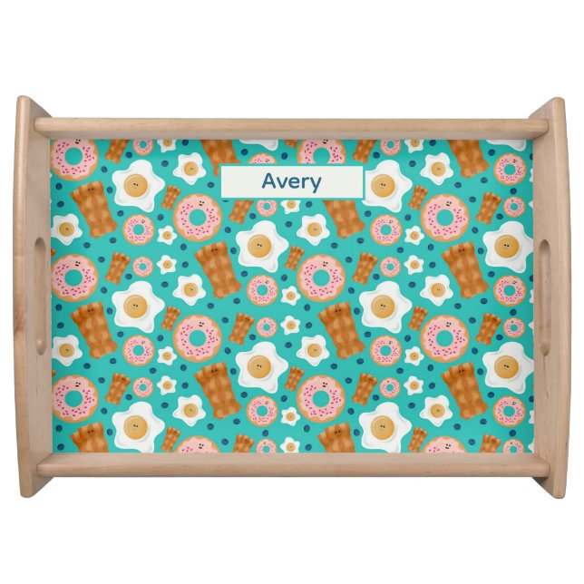 Smiling Blue Eggs Bacon Donuts Pastel Serving Tray (Front)