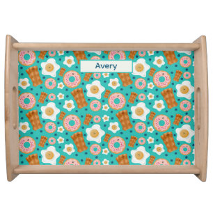 Smiling Blue Eggs Bacon Donuts Pastel Serving Tray