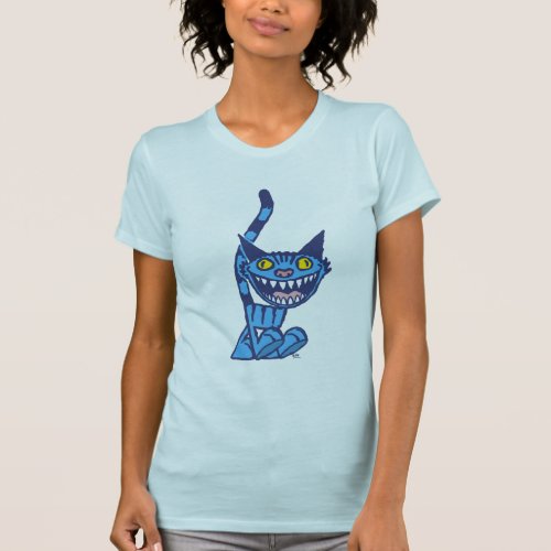 Smiling Blue Kitty cartoon Women T_shirt