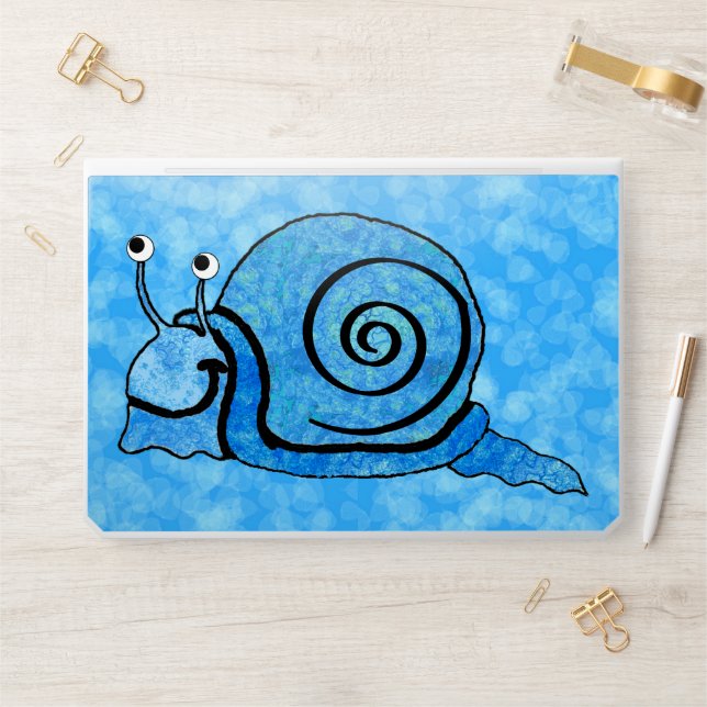 Smiling Blue Snail Tie Dye Pattern Shell on Circle HP Laptop Skin (Desk)