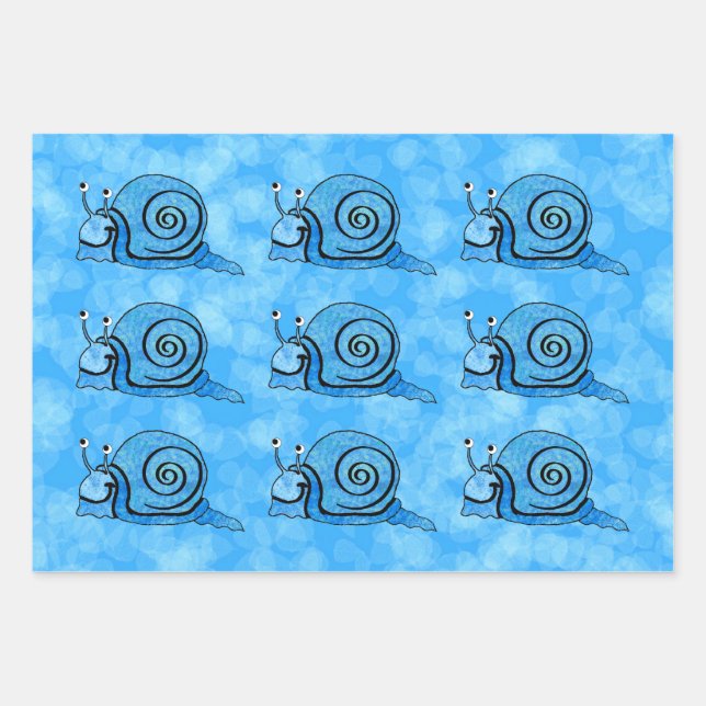 Smiling Blue Tie Dye Look Snails Abstract Design Wrapping Paper Sheets (Front)