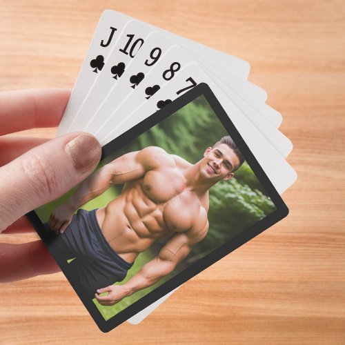 Smiling Bodybuilder in Black Shorts Playing Cards