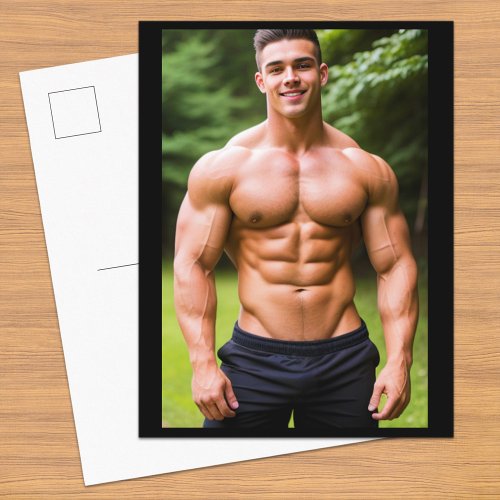 Smiling Bodybuilder in Black Shorts Postcard