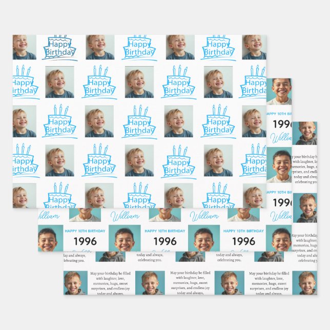 Smiling Boy Birthday Photo Wrapping Paper Sheets (Set)