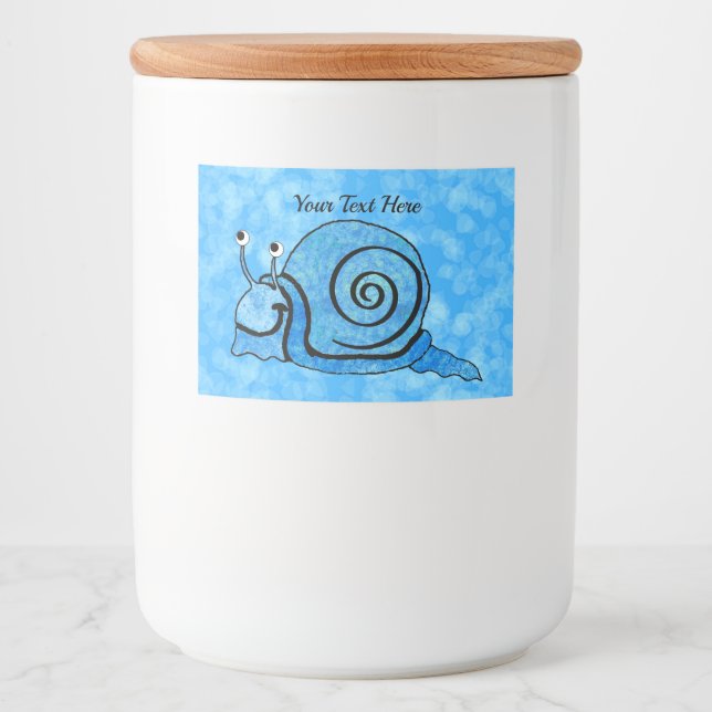 Smiling Bright Aqua Blue Cartoon Snail White Eyes Food Label (Front)