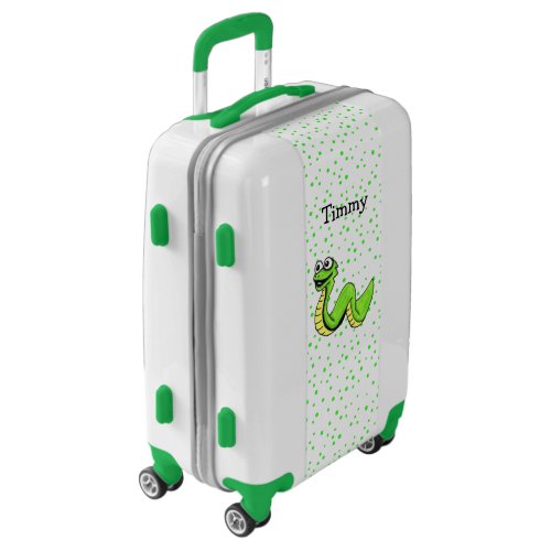 Smiling Bright Green Cartoon Snake Big Eyes Dots Luggage