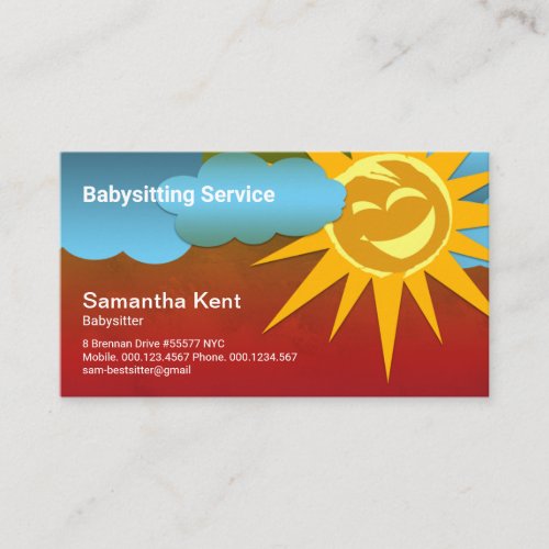 Smiling Bright Sun Blue Skies Babysitting Business Card