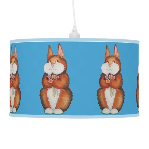 smiling  brown bunnie rabbits for children pendant lamp