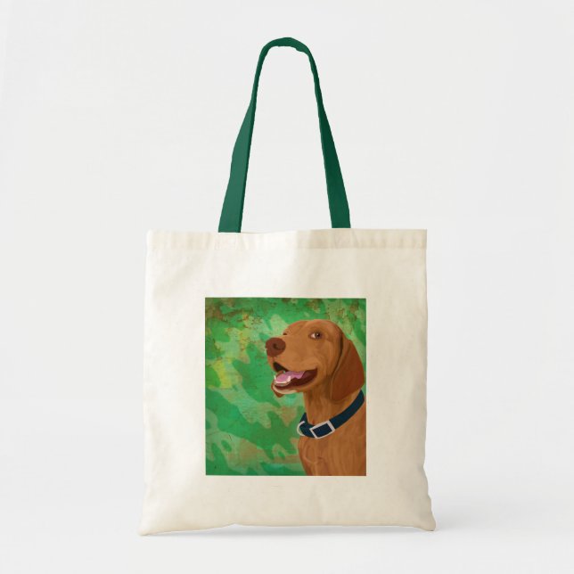 Smiling Brown Vizsla on Green Background Tote Bag (Front)