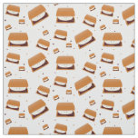 Smiling Brown White Illustrated S&#39;more Pattern Fabric